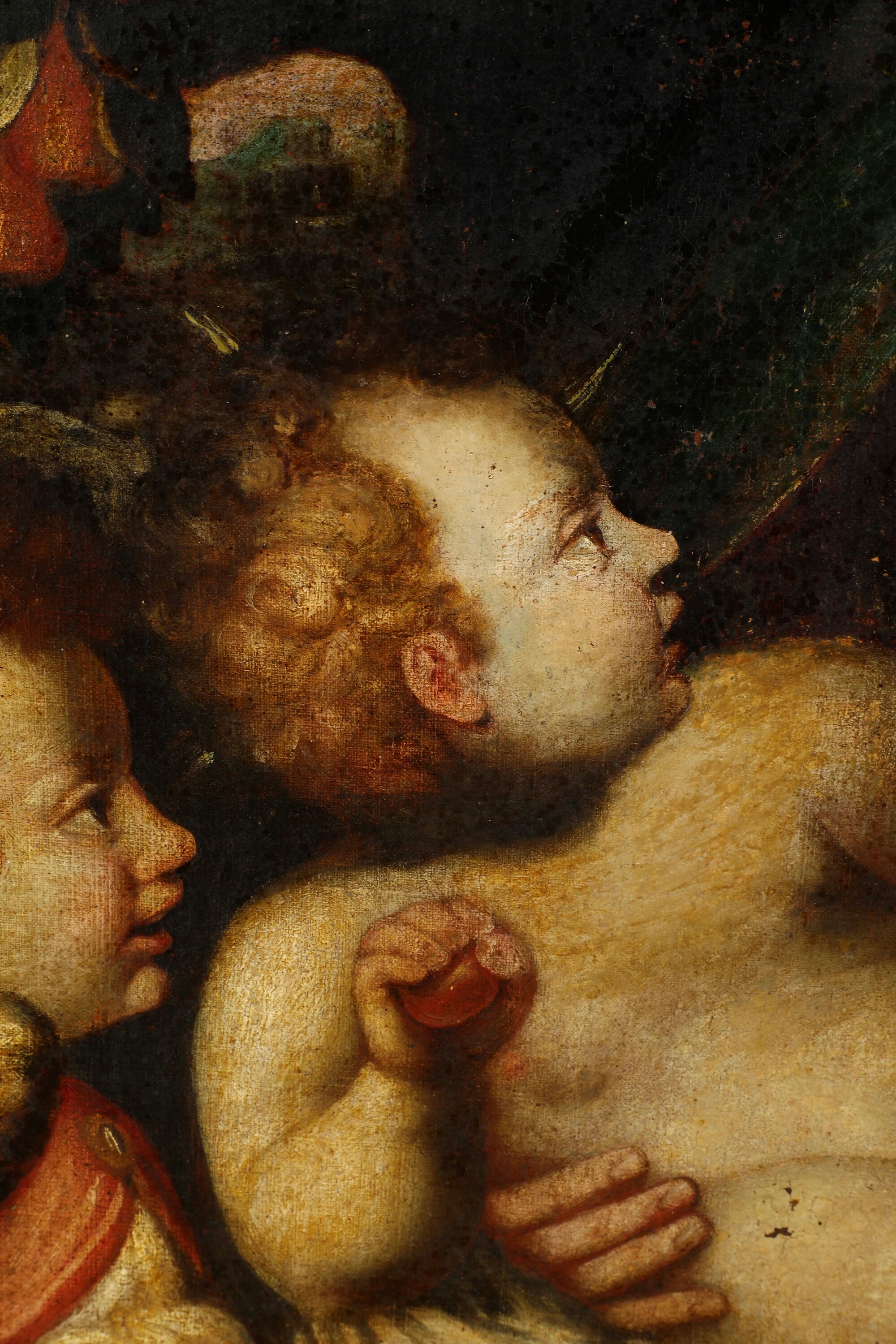 Scuola genovese del XVI secolo, Sacra Famiglia con angeli, olio su tela