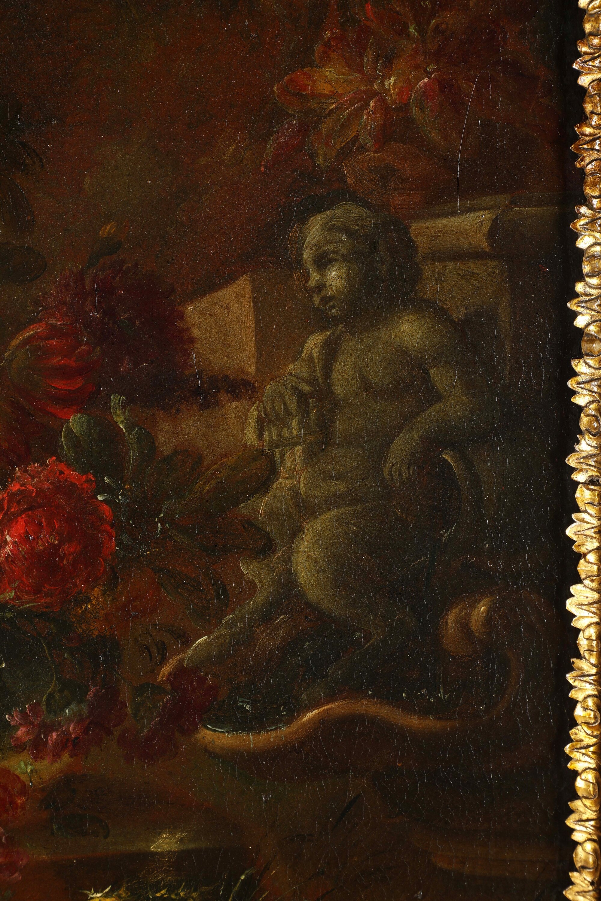 Gaspare Lopez - Vedute di paesaggio con volatili e trionfi di fiori, olio su tela