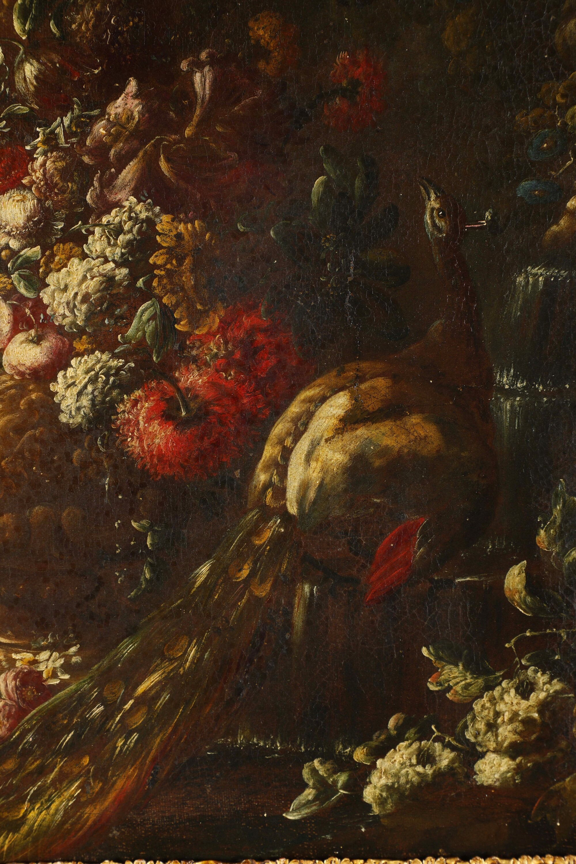 Gaspare Lopez - Vedute di paesaggio con volatili e trionfi di fiori, olio su tela