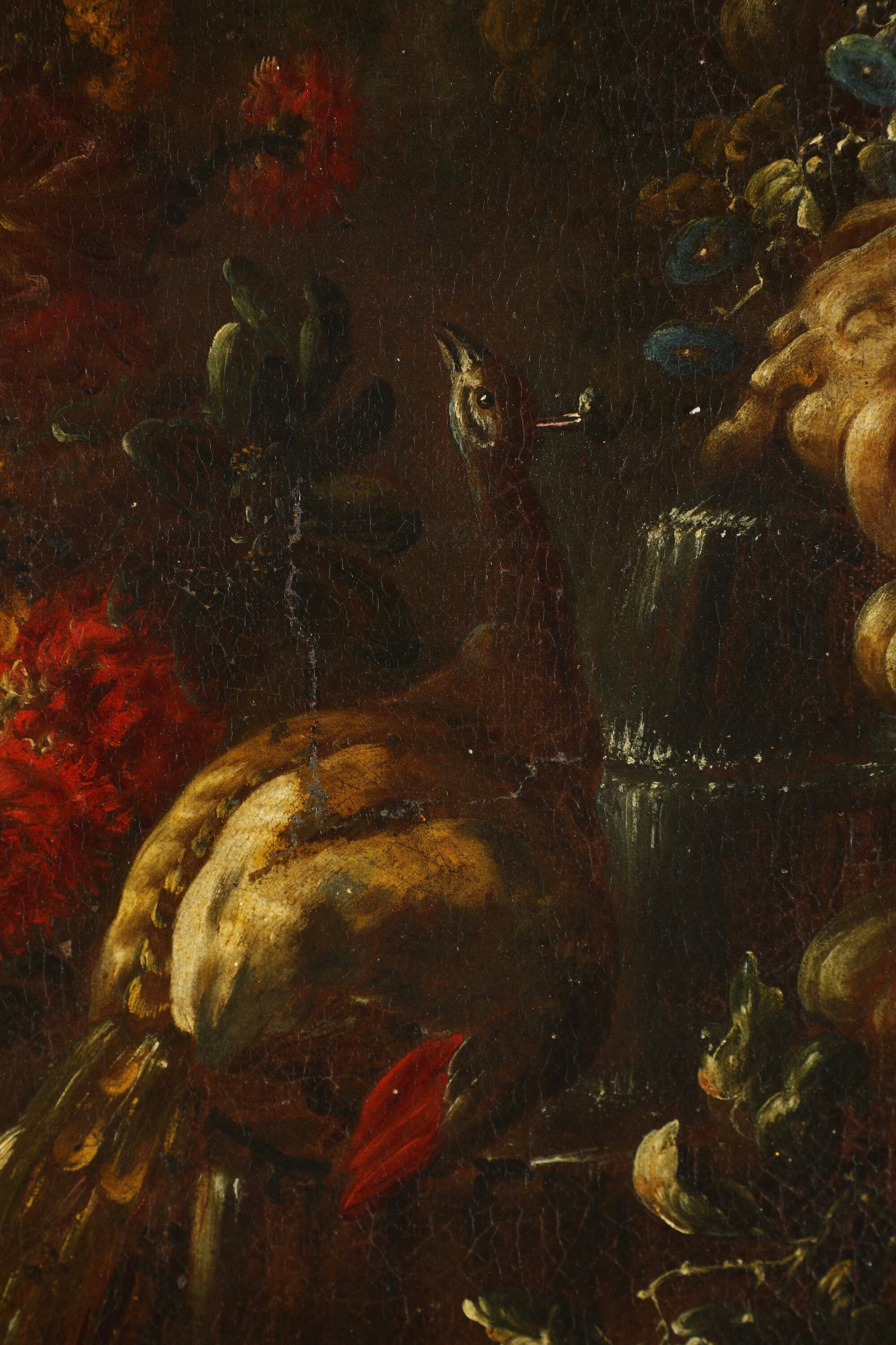 Gaspare Lopez - Vedute di paesaggio con volatili e trionfi di fiori, olio su tela