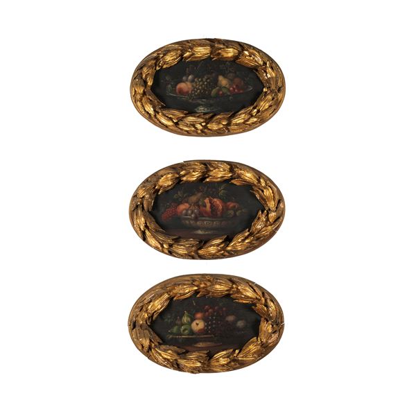 Scuola del XIX secolo Nature morte con composizioni di frutti