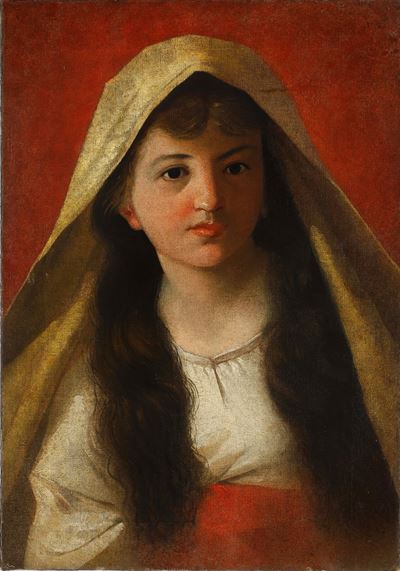 Pittore del XIX-XX Secolo Giovane Contadina con Velo