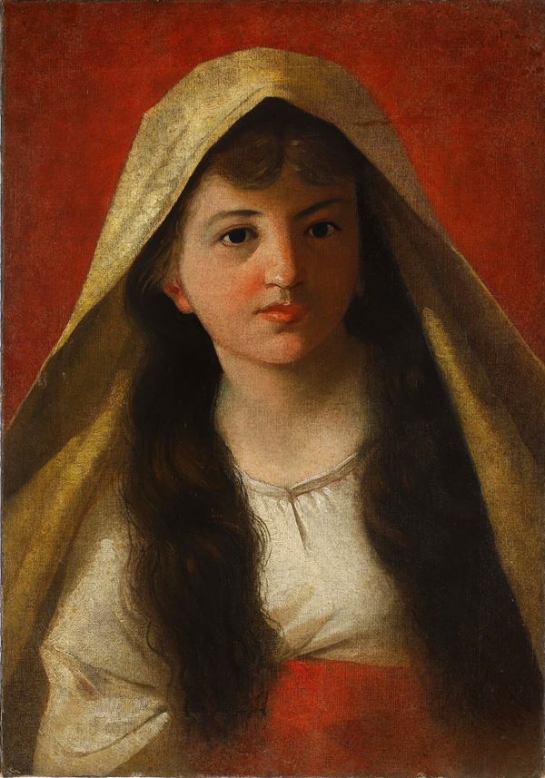 Pittore del XIX-XX secolo Giovane contadina con velo