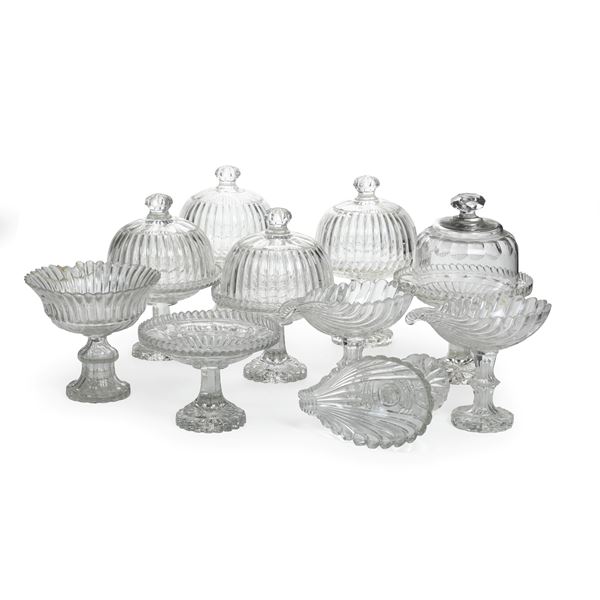 Nove alzatine. Francia, Probabilmente Manifattura Baccarat, 1900 circa.