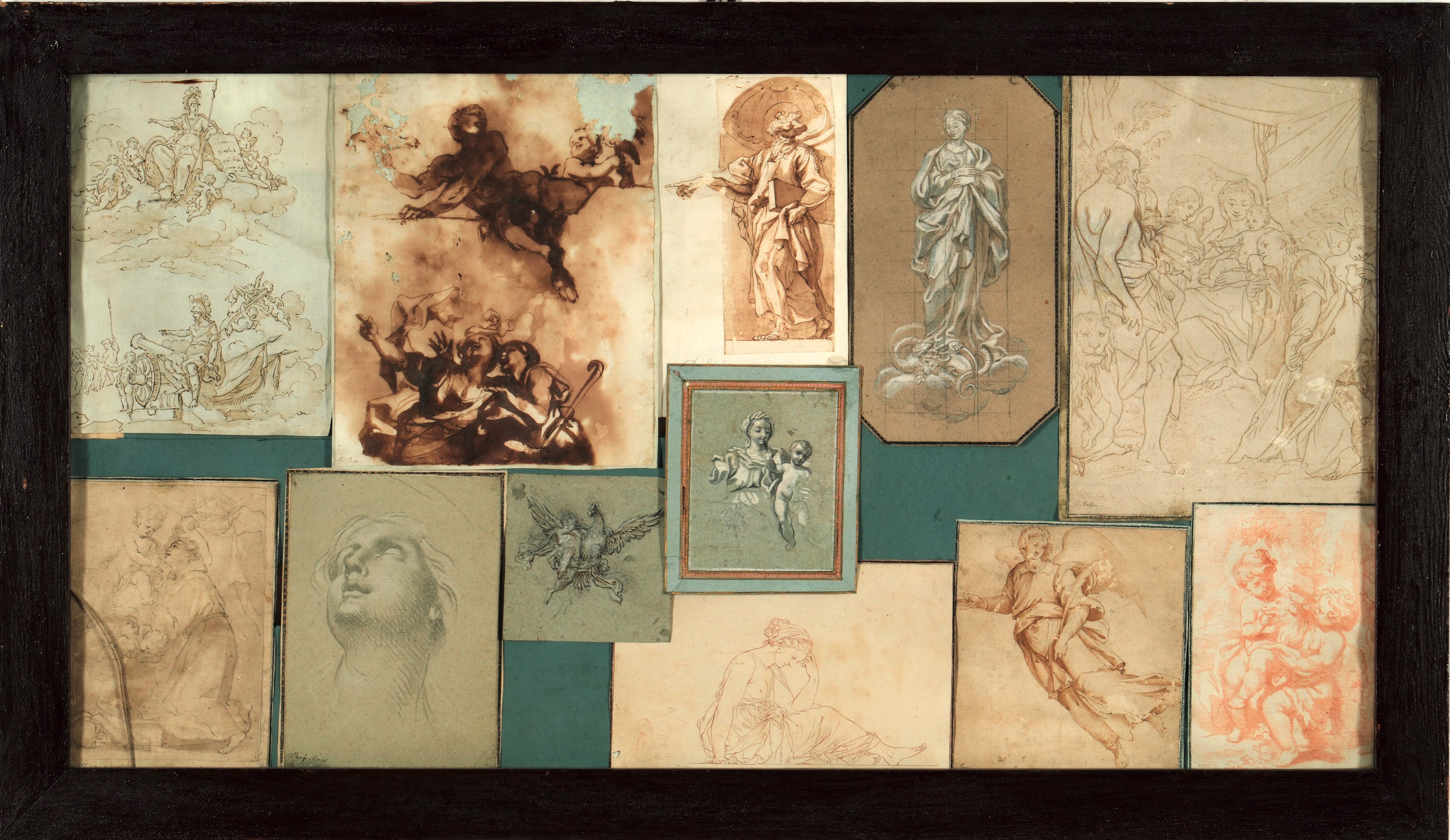 Scuola del XVII-XVIII secolo, Gruppo di dodici disegni (penna, matita nera/rossa, inchiostro brun...