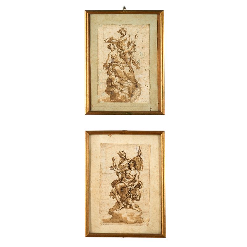 Domenico Piola : Progetti per sculture  - penna, inchiostro bruno e acquerello su carta quadrettata - Auction Italian Mansions - Cambi Casa d'Aste