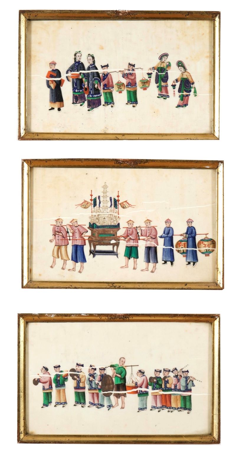 Lotto composto da tre quadretti su carta di riso raffiguranti bambini, Cina XX secolo  - Auction Italian Mansions TIME - Cambi Casa d'Aste