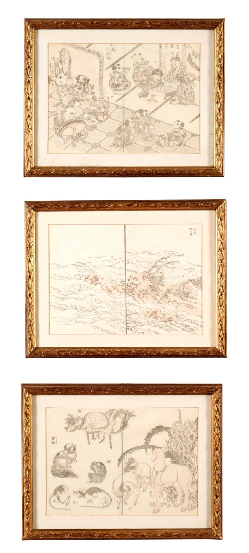 Lotto composto da tre disegni raffiguranti scena paesaggistica, Giappone, XX secolo  - Asta Dimore Italiane TIME - Cambi Casa d'Aste