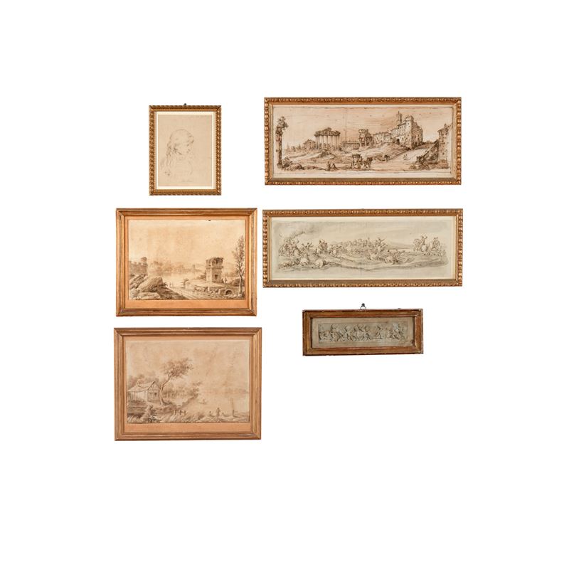 Scuole del XVIII-XIX secolo Cinque disegni e una piccola stampa  - Asta Dimore Italiane - Cambi Casa d'Aste
