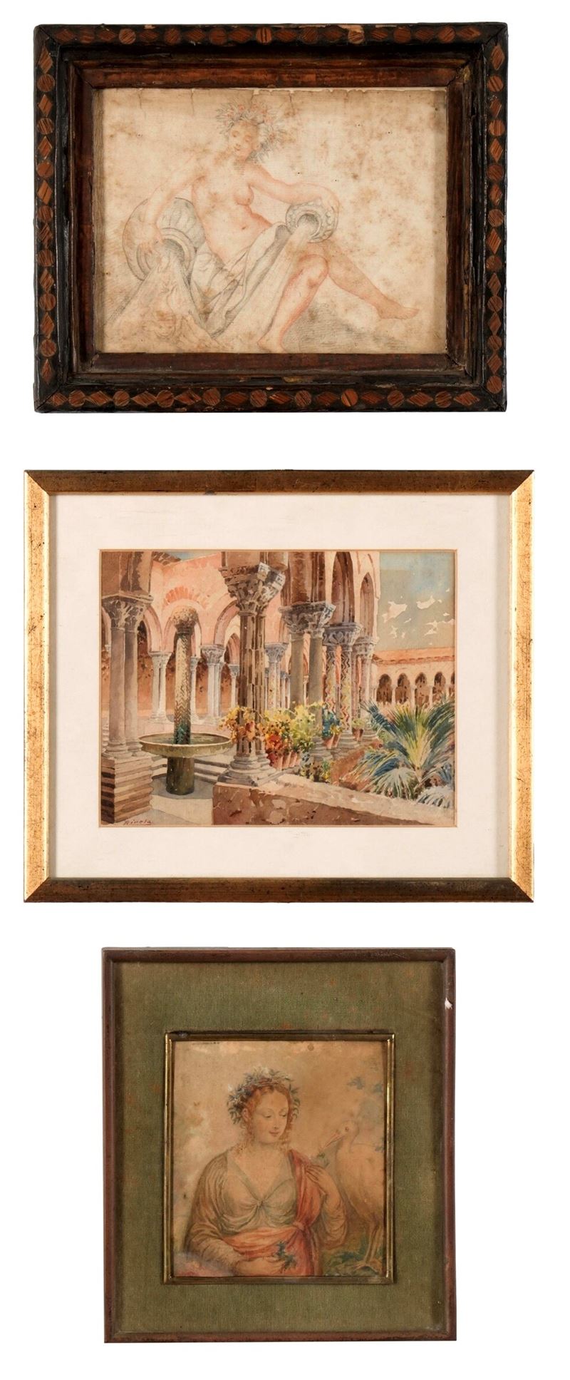 Due antichi disegni su carta ed un acquerello del XIX secolo  - Auction Italian Mansions TIME - Cambi Casa d'Aste