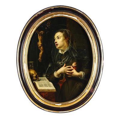 Scuola genovese del XVIII secolo, Ritratto di santa Caterina Fieschi, olio su tela ovale
