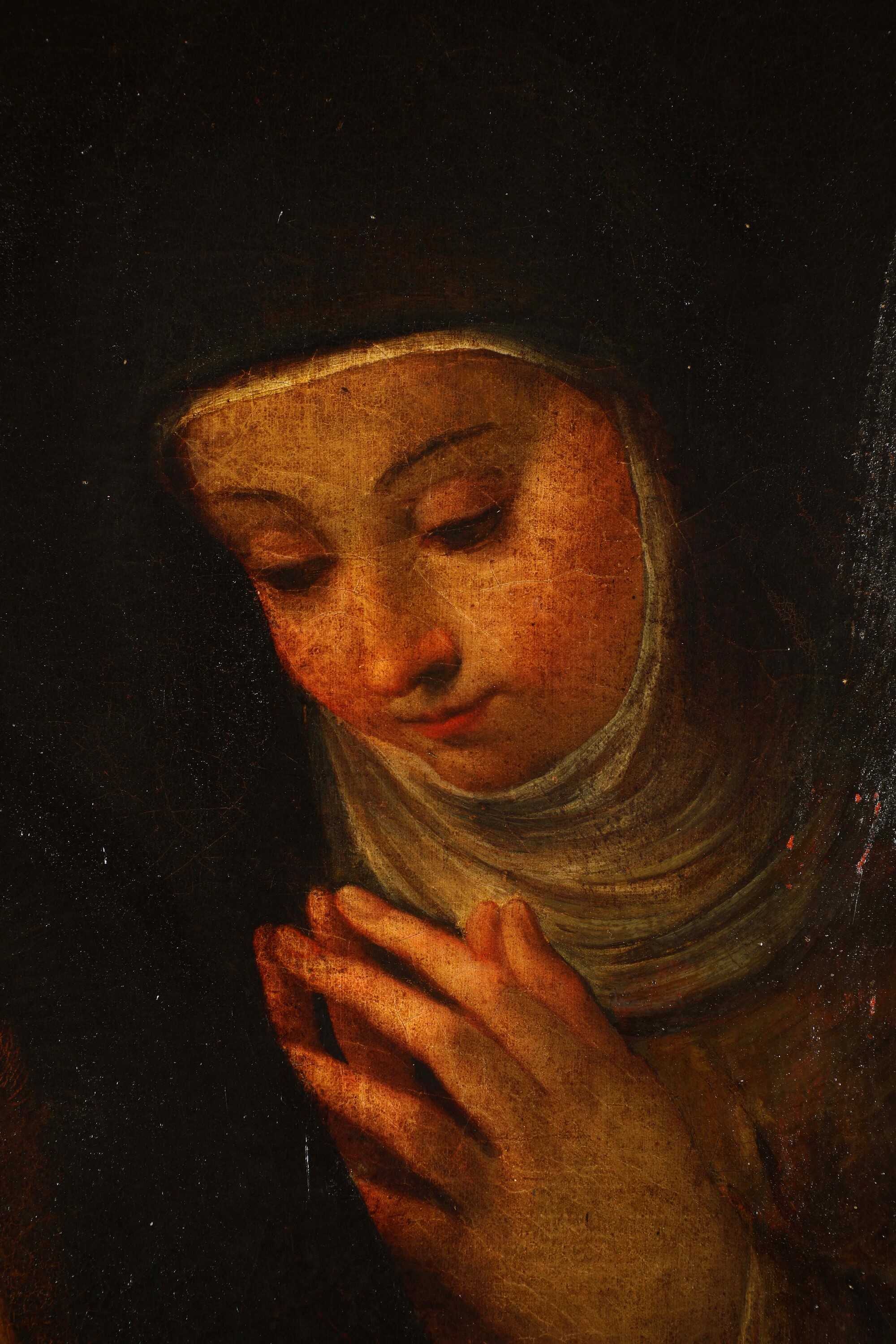 Scuola del XVII secolo, Sacra Famiglia con San Giovannino e santa monaca, olio su tela