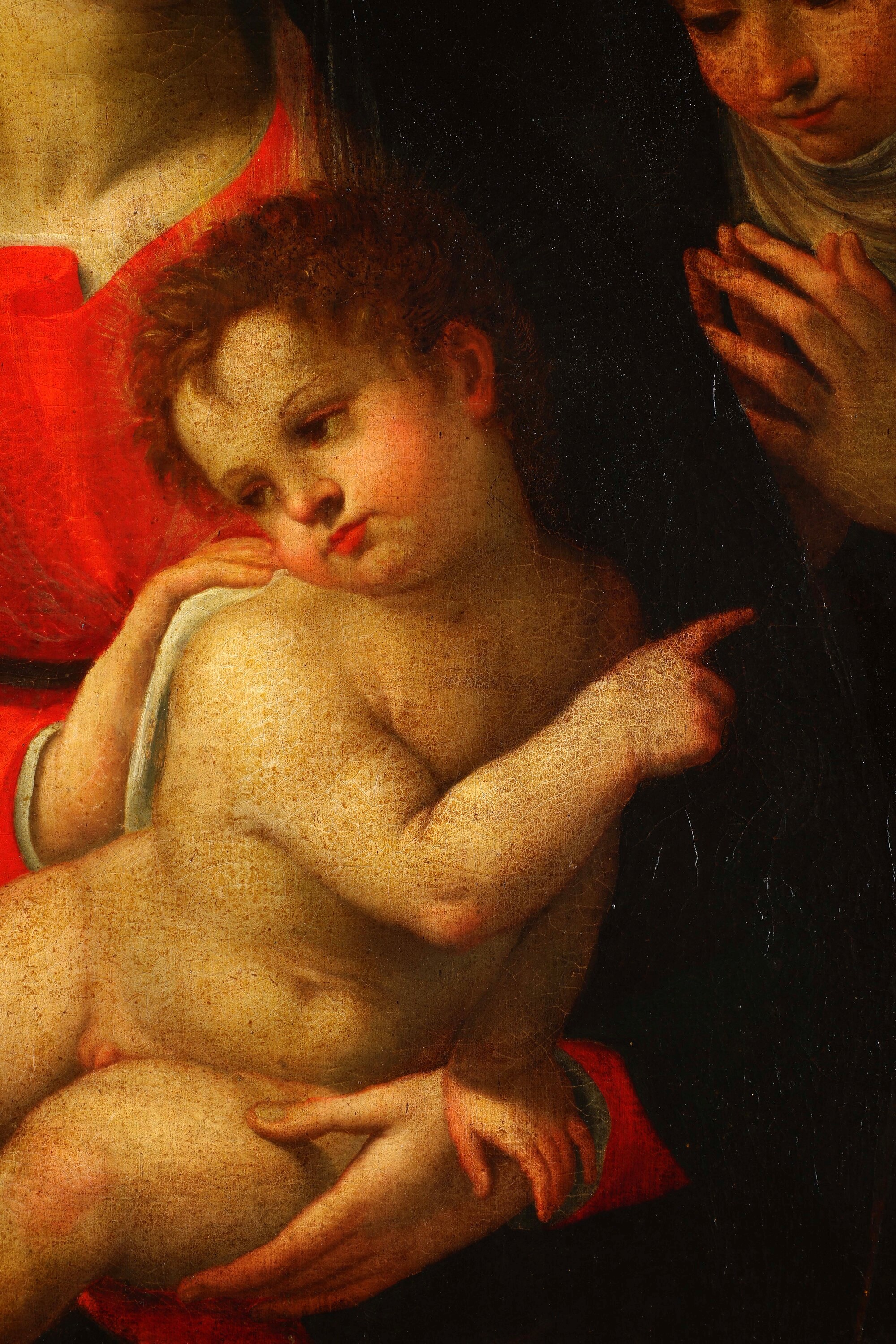 Scuola del XVII secolo, Sacra Famiglia con San Giovannino e santa monaca, olio su tela
