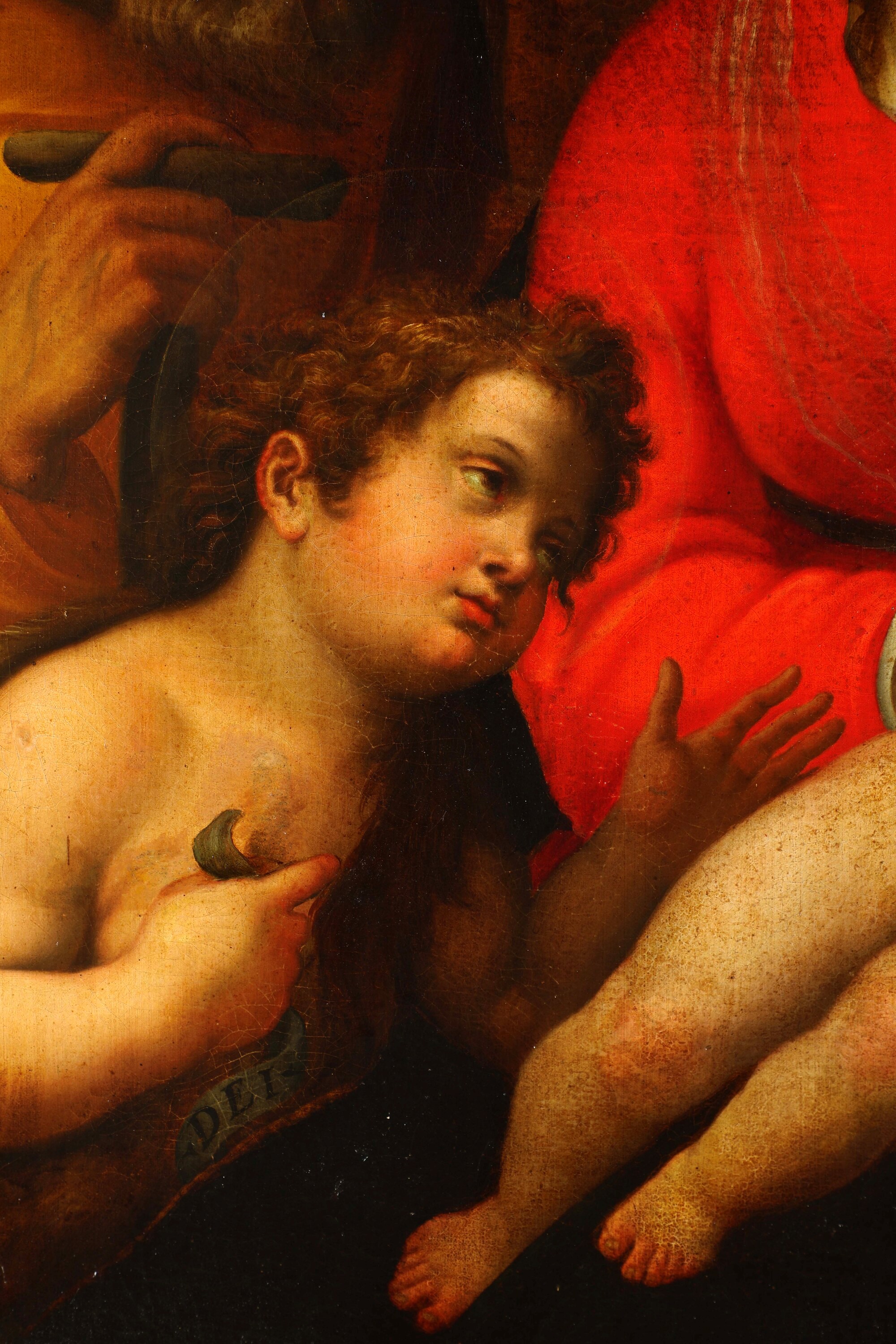 Scuola del XVII secolo, Sacra Famiglia con San Giovannino e santa monaca, olio su tela
