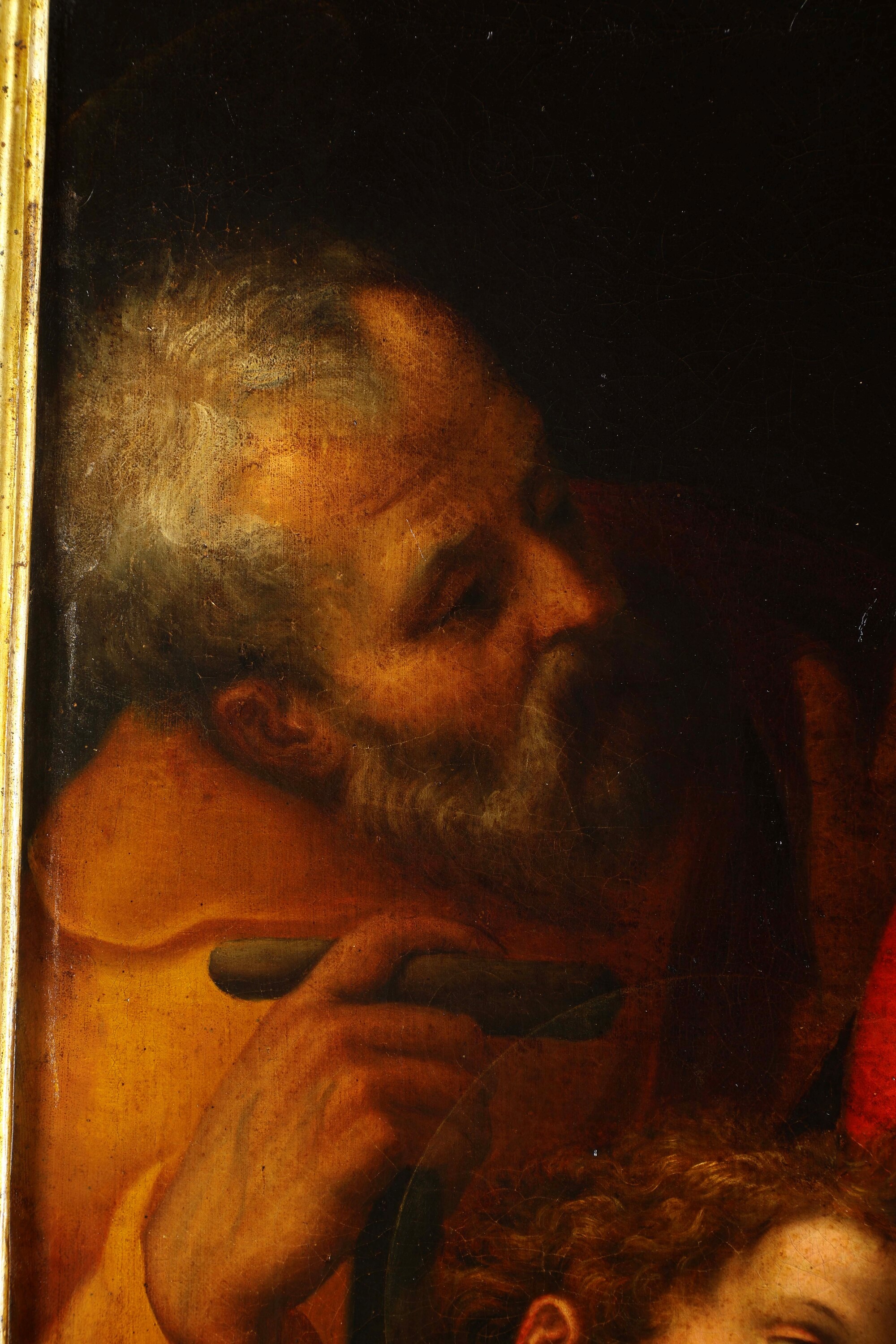 Scuola del XVII secolo, Sacra Famiglia con San Giovannino e santa monaca, olio su tela