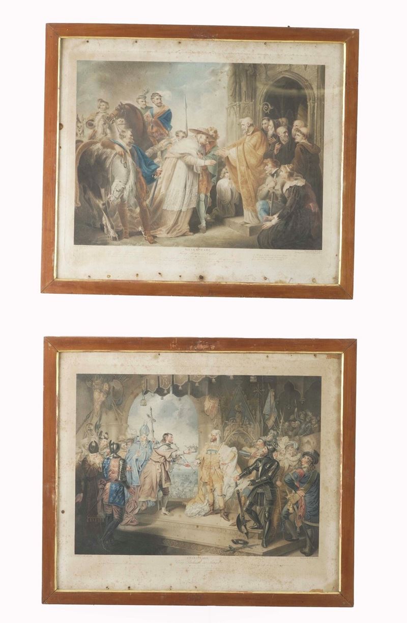 Due stampe rettangolari acquerellate da opere di Shakespeare  - Asta Dimore Italiane TIME - Cambi Casa d'Aste