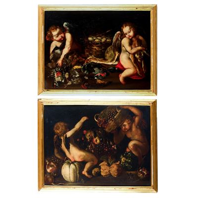 Nature morte con putti, olio su tela