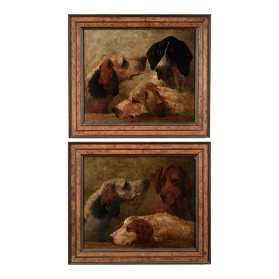 Pittore del XIX secolo, Cani, olio su tela