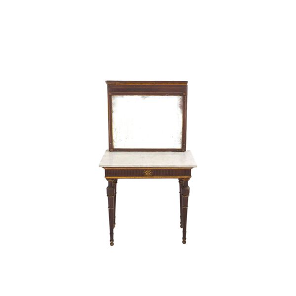 Console con specchiera in legno intagliato e dipinto. Veneto XVIII-XIX secolo