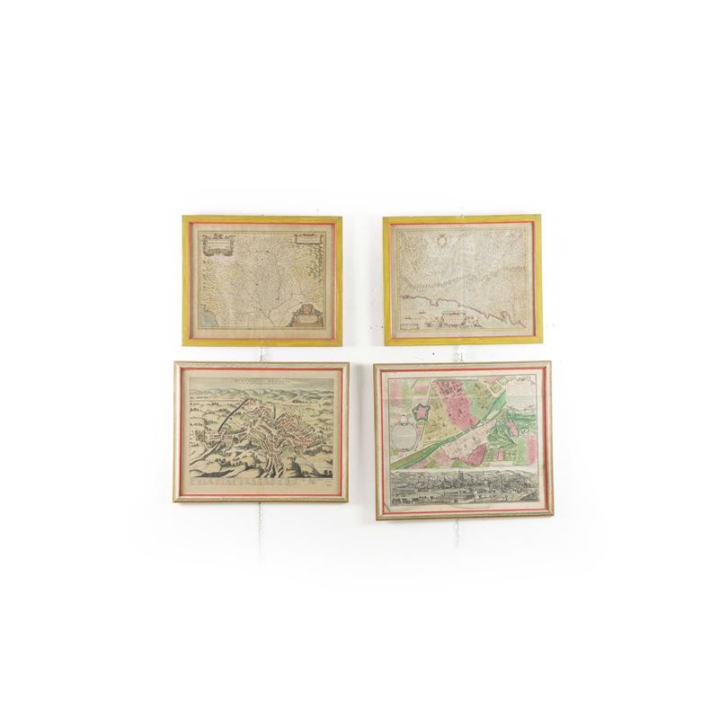 Quattro carte geografiche parzialmente colorate Ducato di Monferrato, Guglielmo Blaew / Riviera di Genova di Levante, Giovanni Blaew / Perusia Augusta, Pierre Mortier / Firenza  - Auction Italian Mansions TIME - Cambi Casa d'Aste