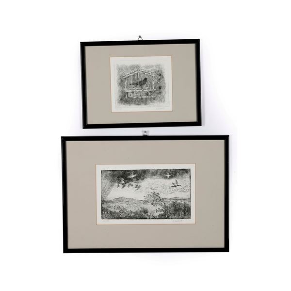 Saccorotti, Oscar (1898-1986) Uccellino in gabbia / Paesaggio