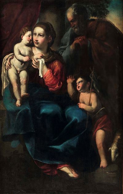Scuola del XVII secolo, Sacra Famiglia con San Giovannino, olio su tela