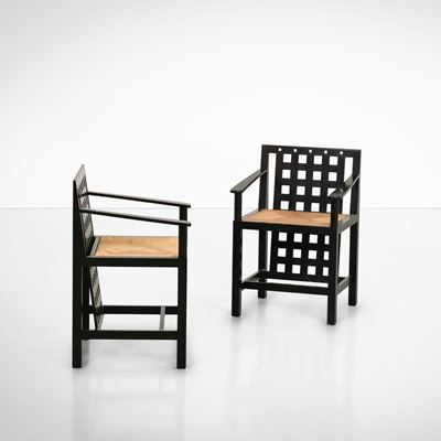Due poltroncine mod. DS4, legno ebanizzato, 1975