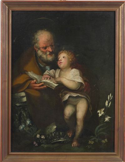 Scuola del XVII secolo, San Giuseppe con il Bambino, olio su tela