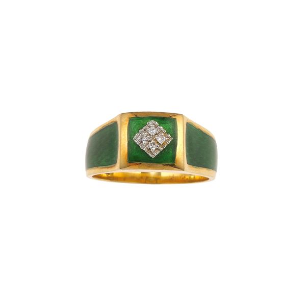 Anello con smalto verde e piccoli diamanti