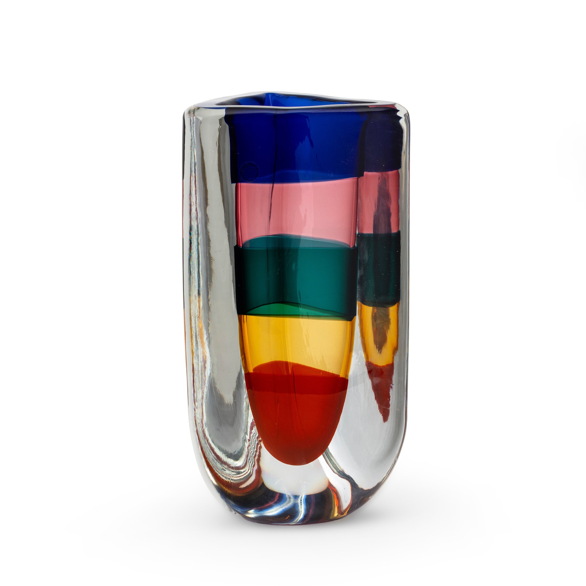 Fulvio Bianconi - Vaso Venini Murano 2003 con fascia policroma “Fasce Sommerse”