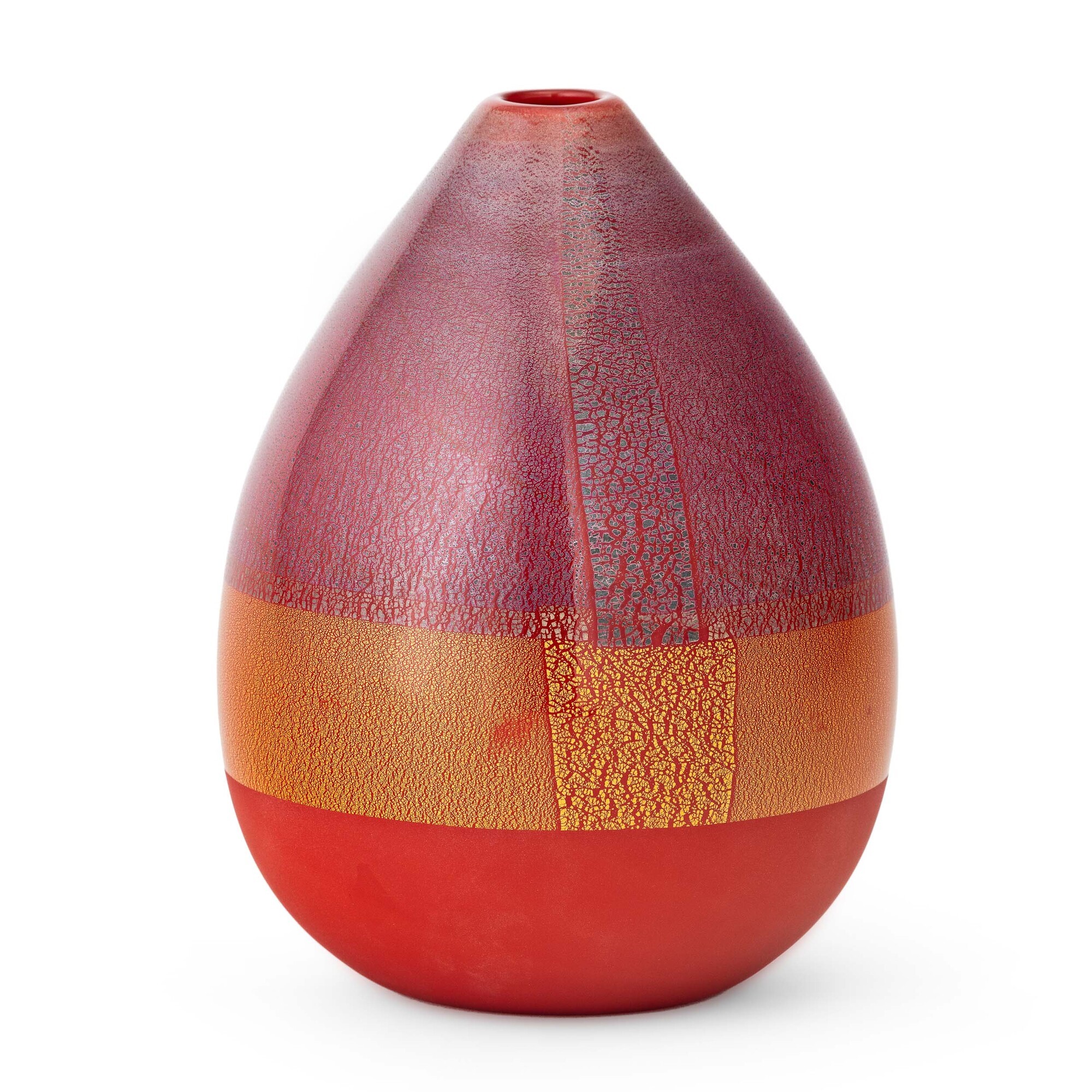 Venini, Vaso in vetro soffiato “Quarzi” con decoro a foglia oro e argento, firma e data “2006”