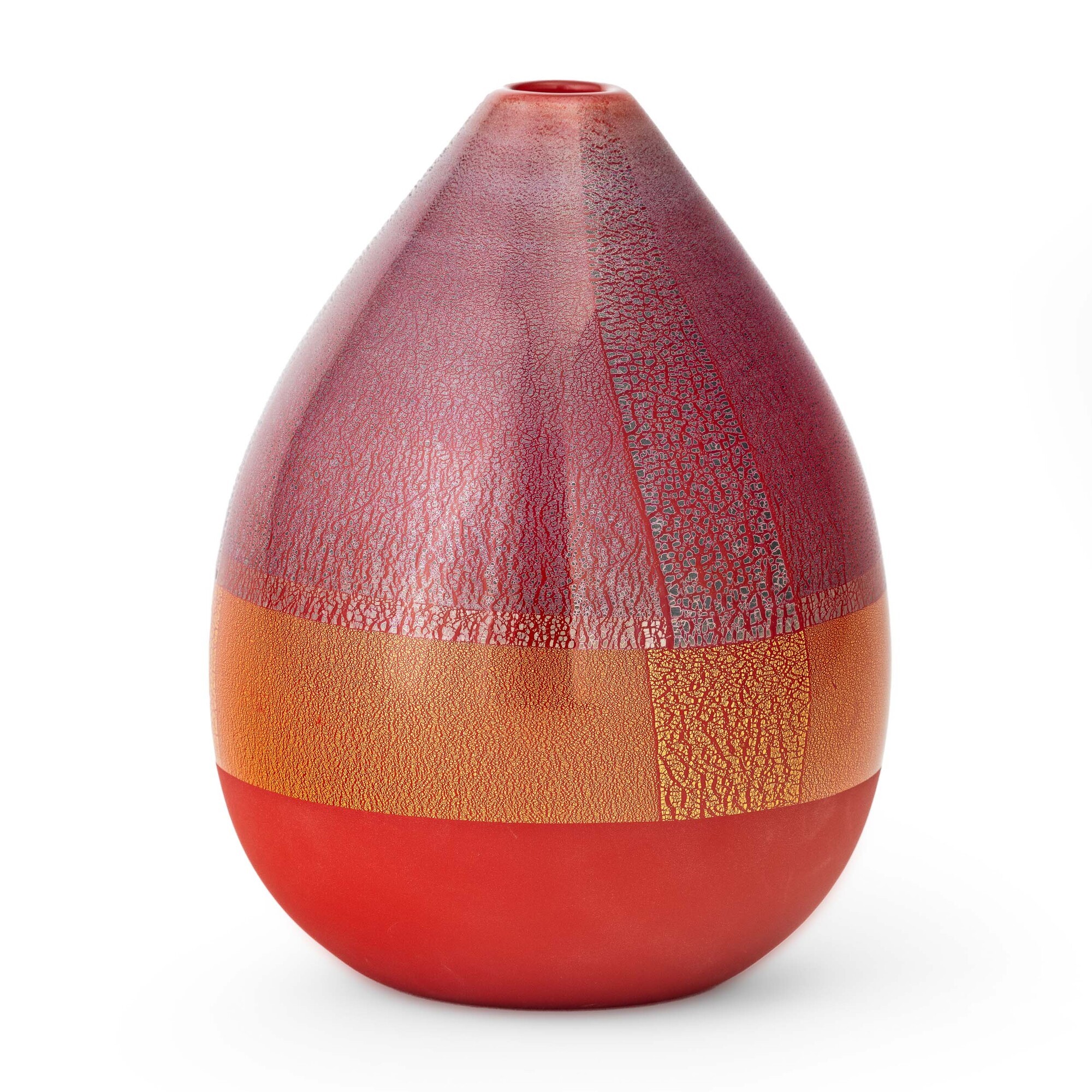 Venini, Vaso in vetro soffiato “Quarzi” con decoro a foglia oro e argento, firma e data “2006”