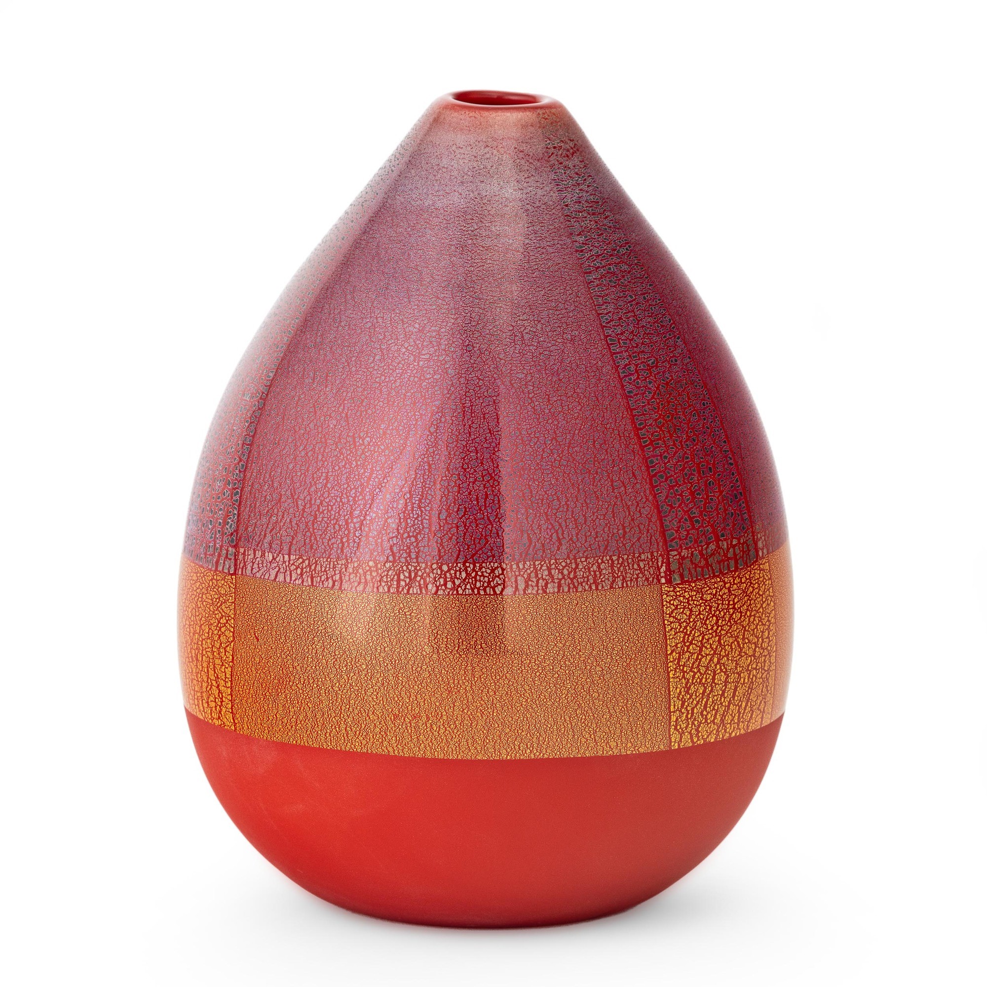 Venini, Vaso in vetro soffiato “Quarzi” con decoro a foglia oro e argento, firma e data “2006”