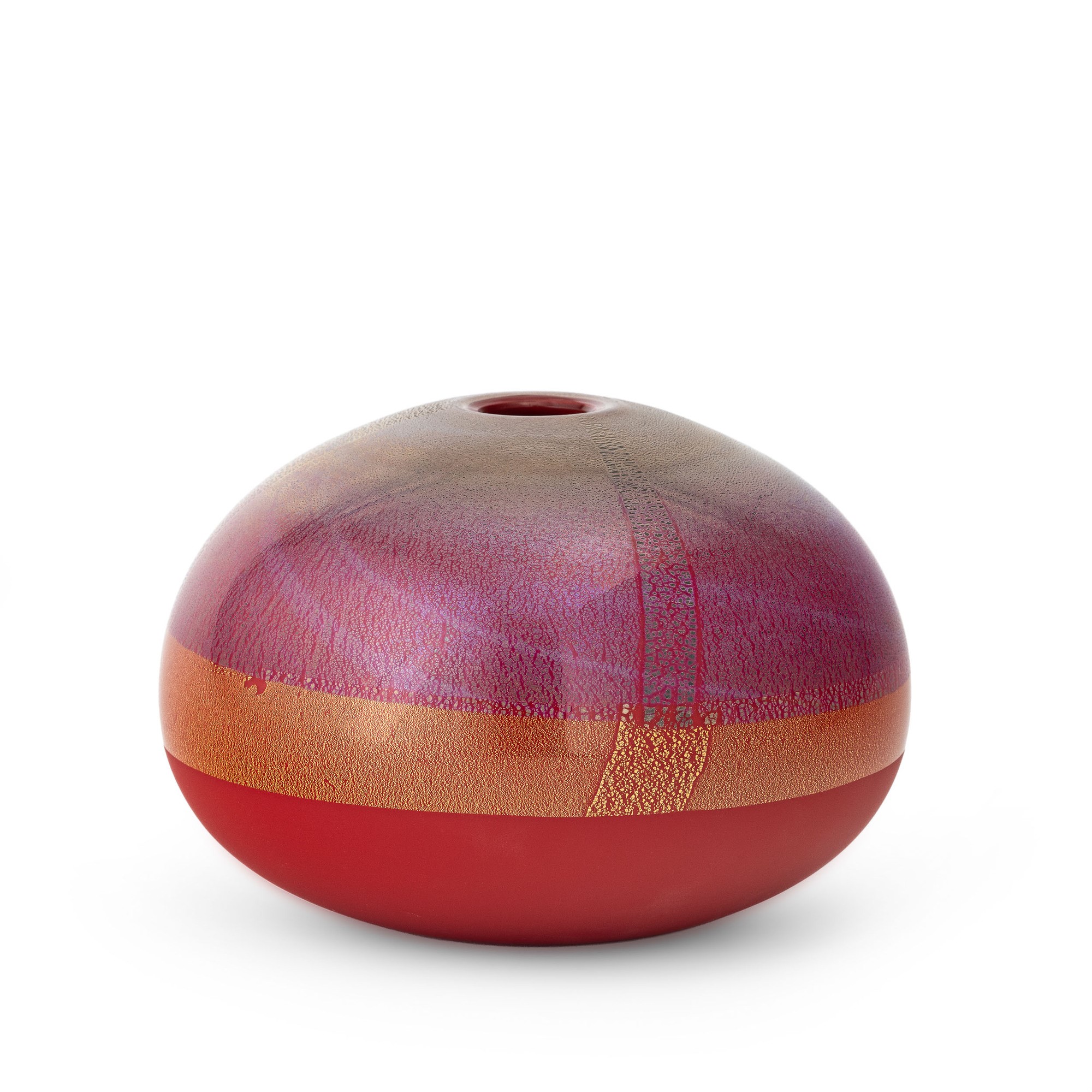 Venini, Vaso Murano 2006 in vetro soffiato corallo, decorazione in oro e argento