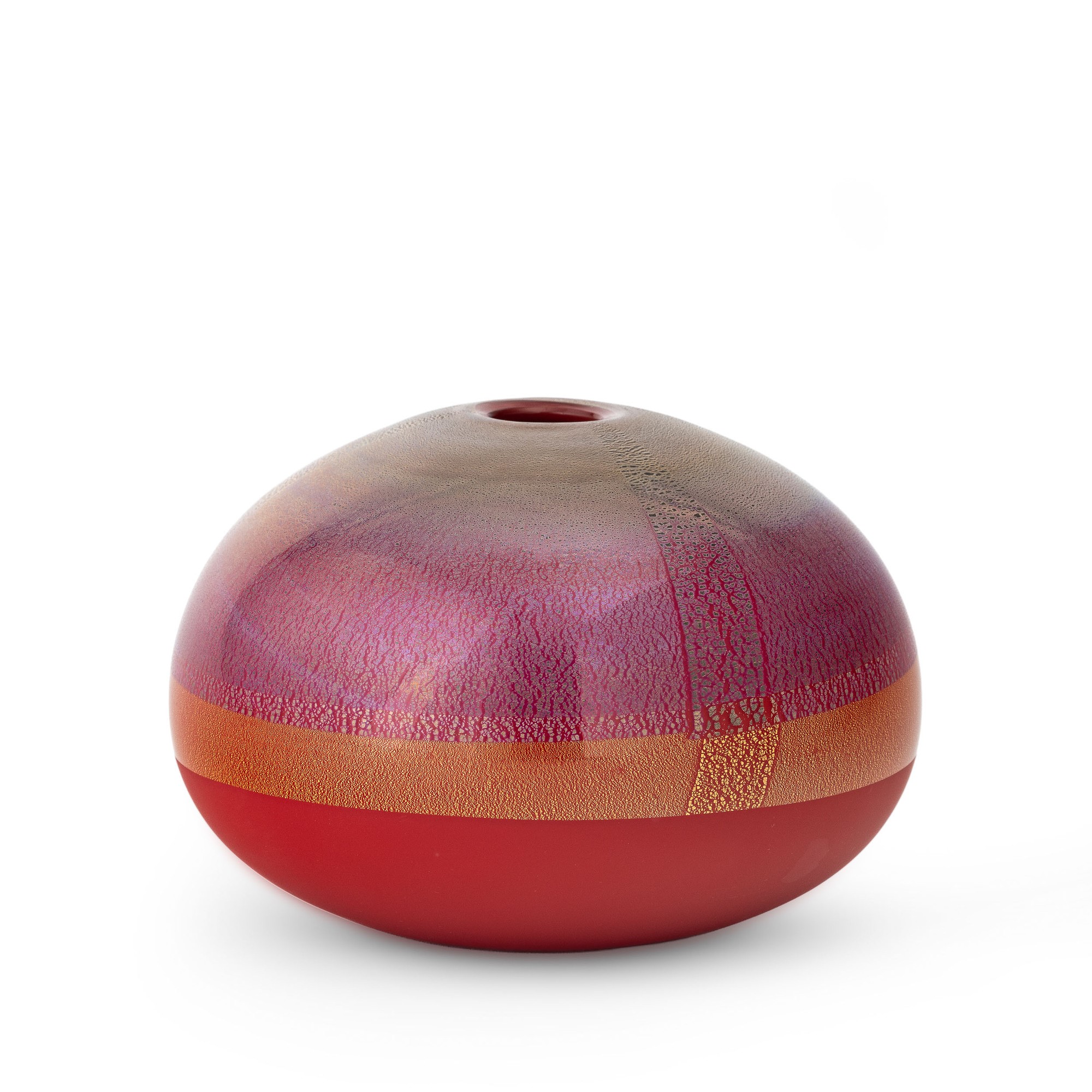 Venini, Vaso Murano 2006 in vetro soffiato corallo, decorazione in oro e argento