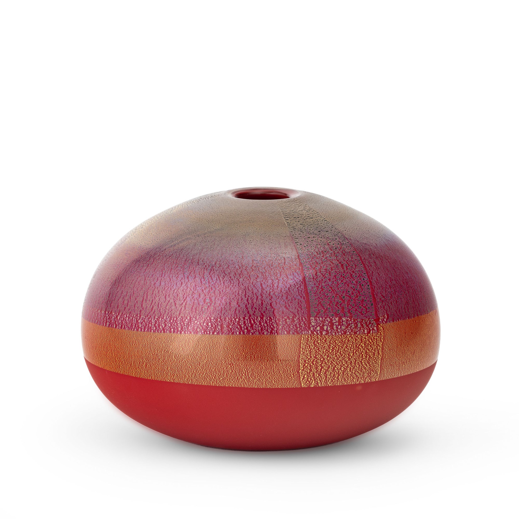 Venini, Vaso Murano 2006 in vetro soffiato corallo, decorazione in oro e argento