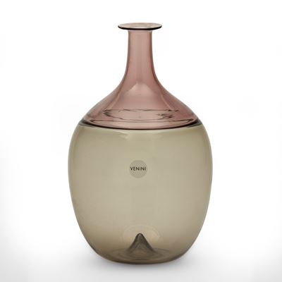 Vaso a bottiglie “Bolle” Venini, vetro soffiato ad incalmo, ametista