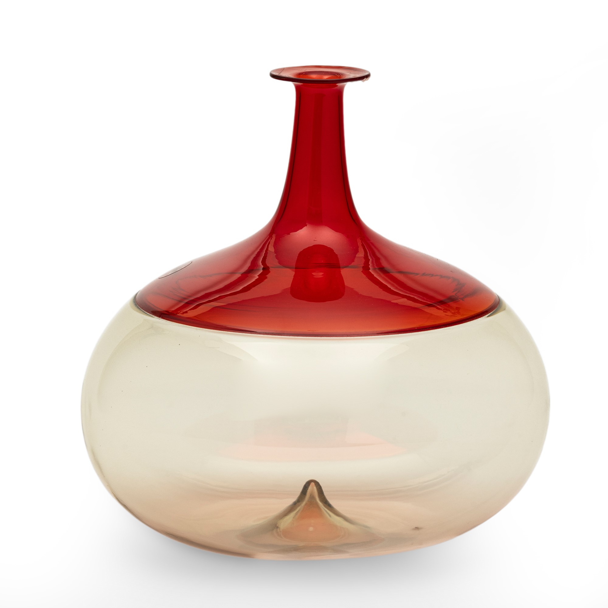 Tapio Wirkkala - Vaso “Bolle” in vetro soffiato pagliesco rosso a incalmo, Venini (firma tw), Mur...