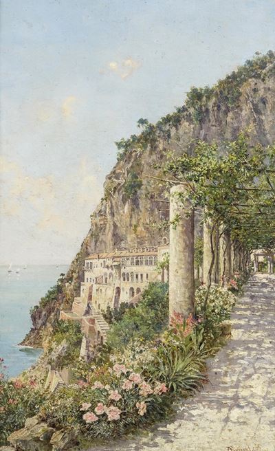 Paesaggio costiero, olio su cartone, cm 40x25