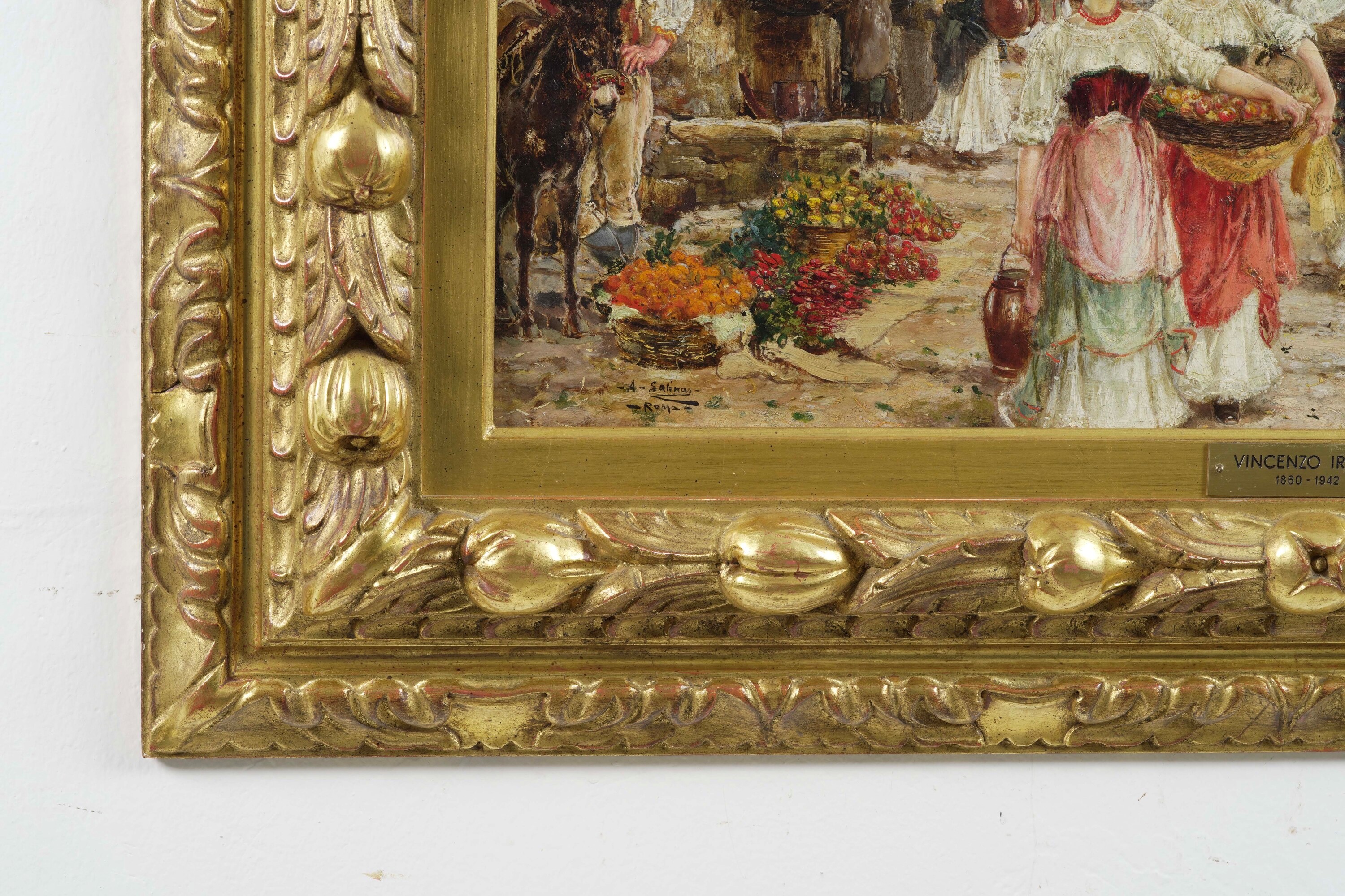 Augustin Salinas - Al mercato della frutta, olio su tela, cm 40x66