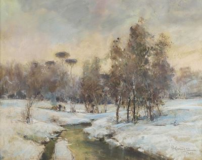 Paesaggio innevato, pastello su carta