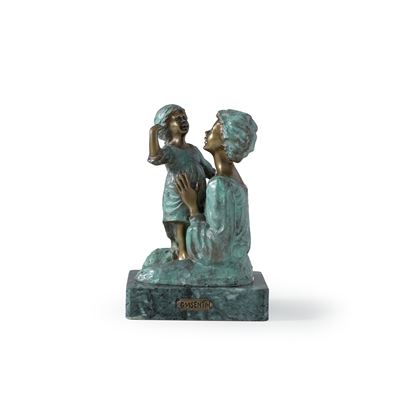 Madre con bambina, bronzo patinato
