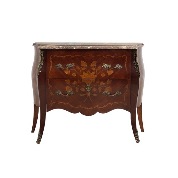 Cassettone lastronato ed intarsiato. Francia XX secolo