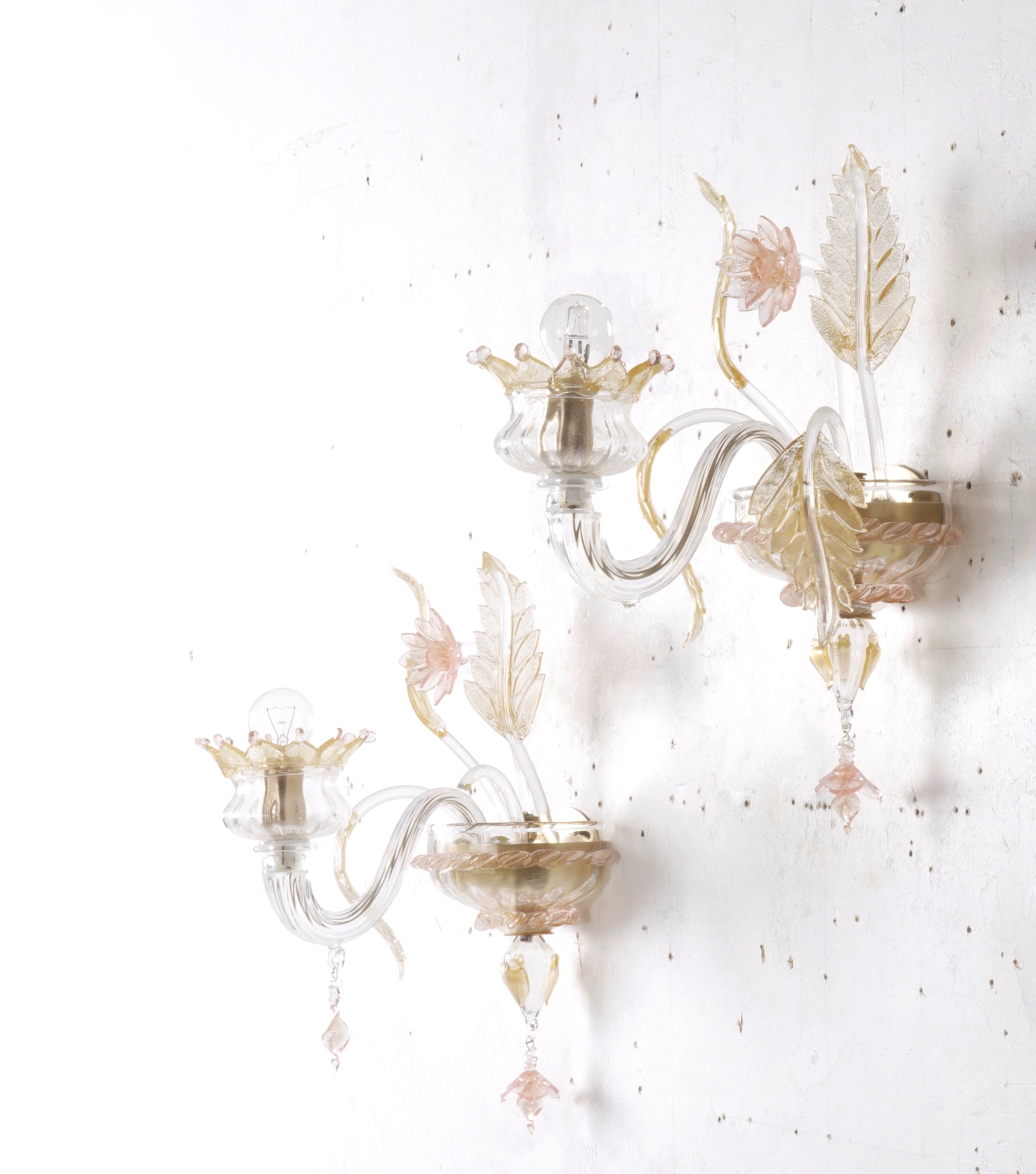 Lampadario e coppia di appliques, vetro di Murano