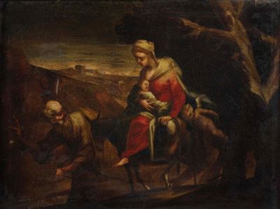 Scuola del XVII secolo, Fuga in Egitto, olio su tela