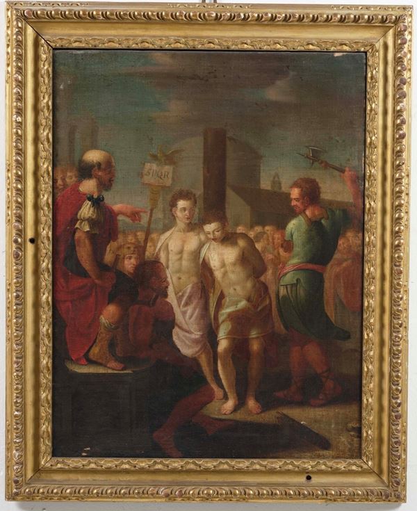 Scuola del XVII secolo Martirio dei Santi Cosma e Damiano