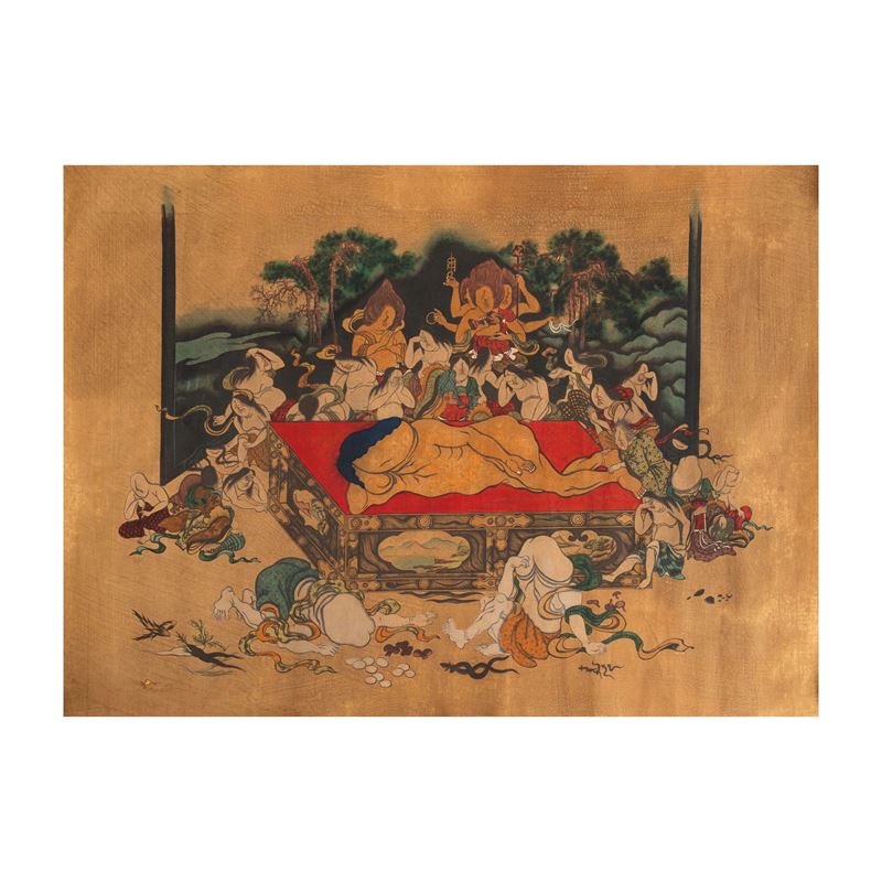 Litografia intitolata “La morte del fallo”, Giappone, XX secolo  - Auction Fine Asian Works of Art - Cambi Casa d'Aste
