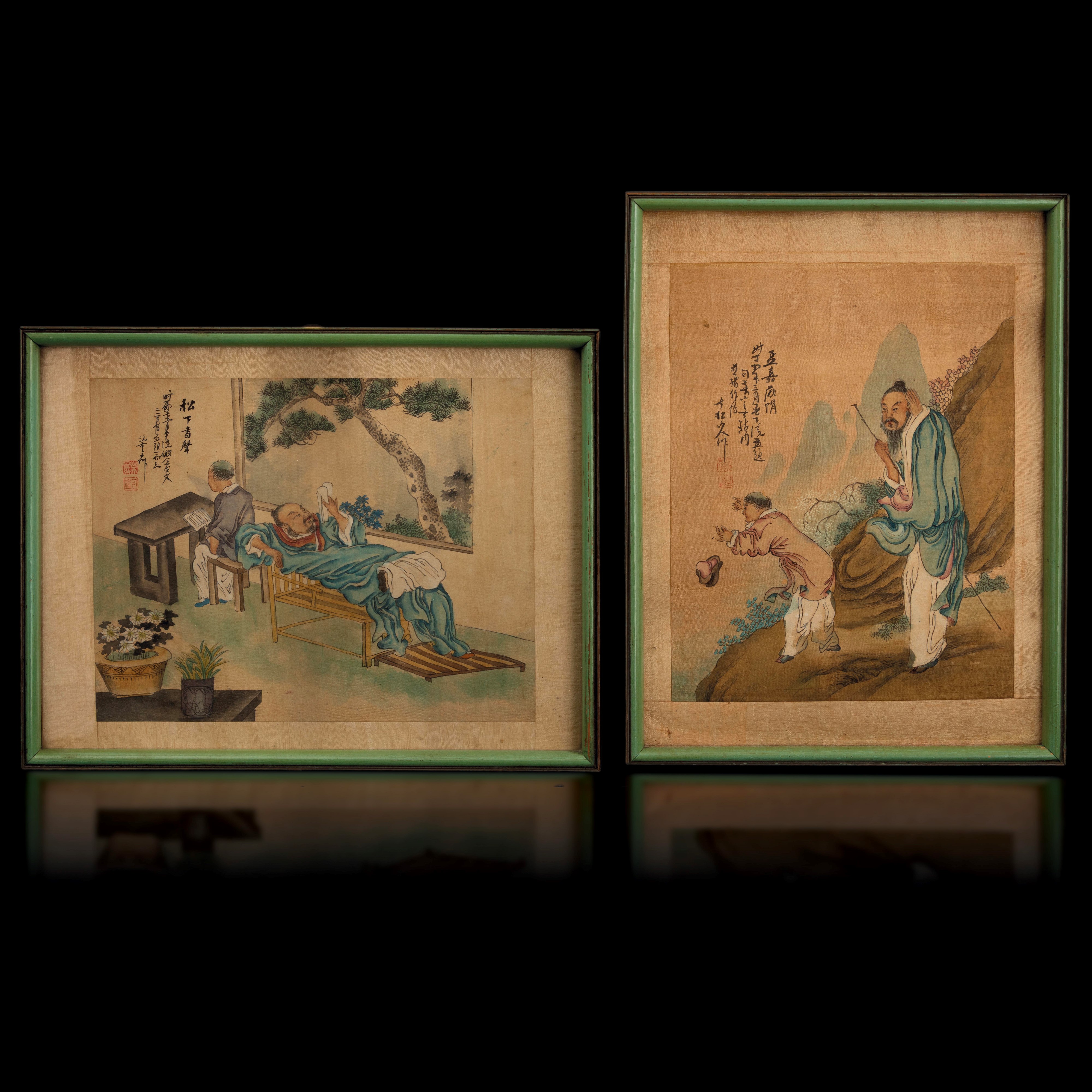 Lotto Composto da Quattro Disegni su Carta Raffiguranti Scene di Vita Comune a Soggetto Naturalis...