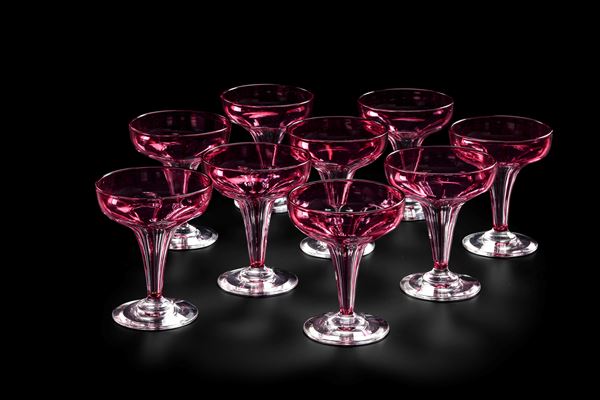 Nove coppe da champagne Francia, Manifattura Baccarat, 1920 circa 