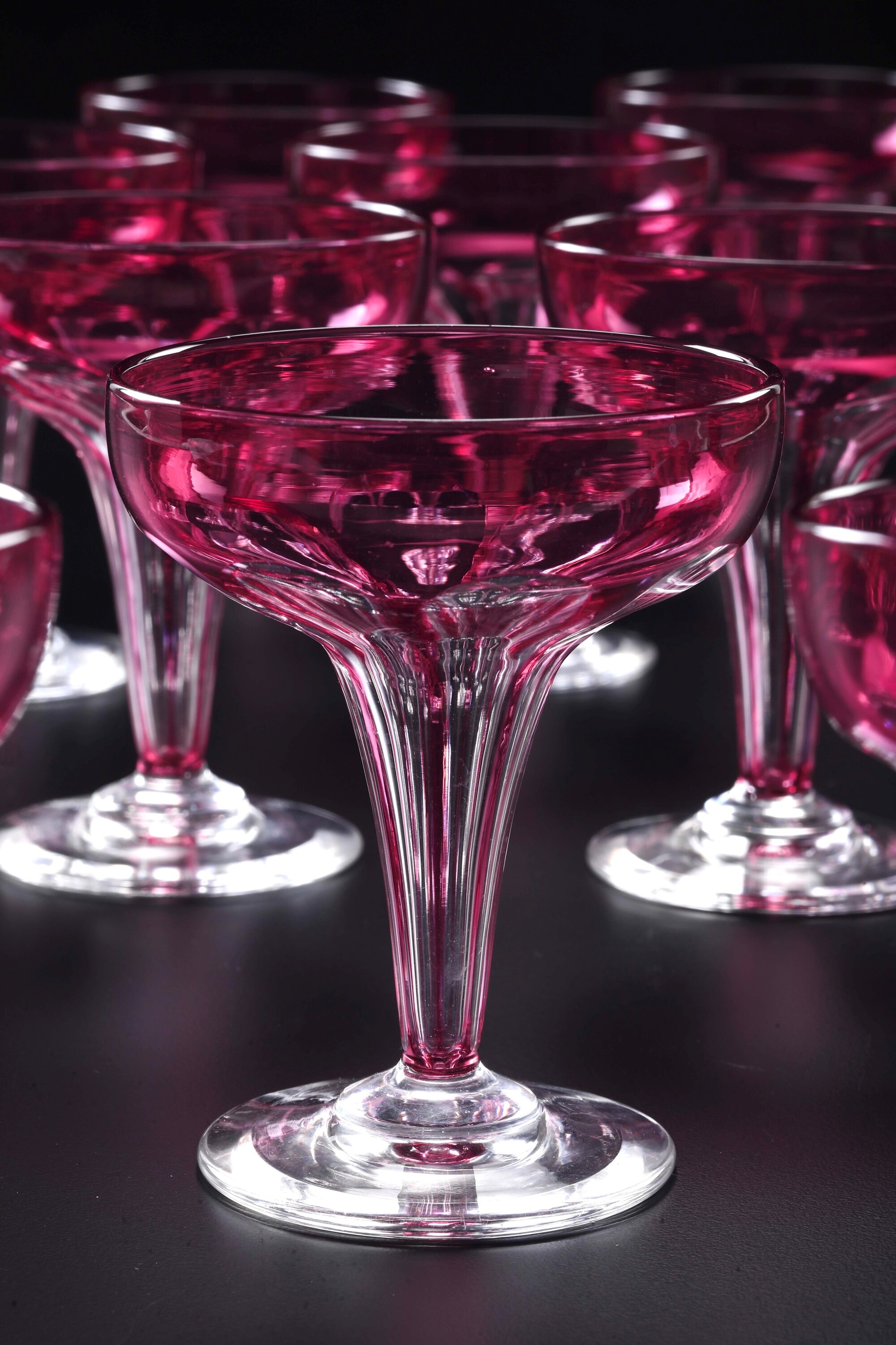 Nove Coppe da Champagne Francia, Manifattura Baccarat, 1920 Circa